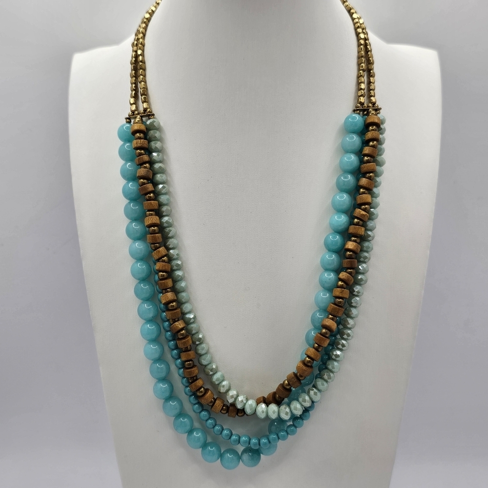 Source Unknown Turquoise and Gold Multi-Strand Necklace